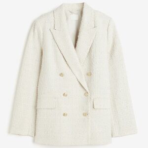 H&M Cream Textured Double-Breasted Blazer
